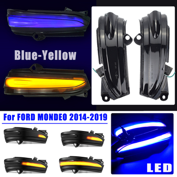 Blue-Yellow LED Side Wing LED Dynamic Turn Signal Light Blinker Startup Breath Bicolor Light For Ford Fusion Mondeo 2014-2019